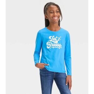 Cat & Jack Kid Girl Let's Groove Long Sleeve Shirt Bright Blue M NWT